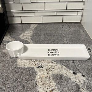 White Ceramic Dip Tray with attached Cup